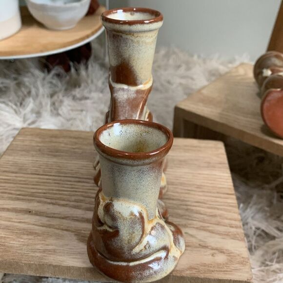 Vintage Frankoma Pottery 304 Candleholders *Note Not A Matching Pair - Picture 5 of 17